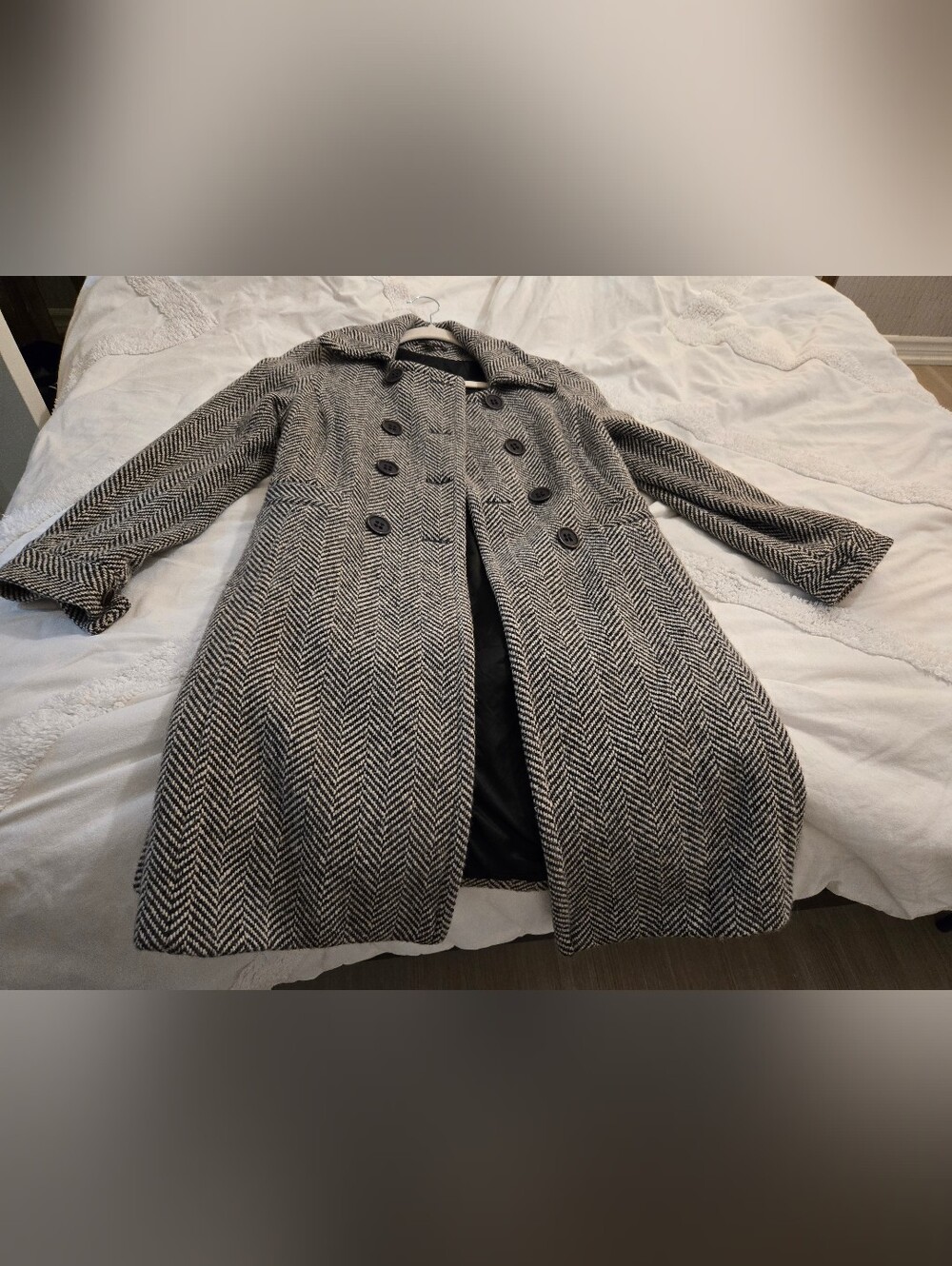 Teenflo Women’s Double-Breasted Herringbone Wool-Blend Coat - Black & White